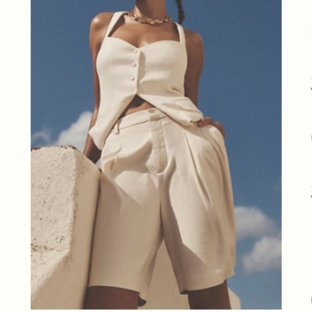 The Avery Pleated Trouser Shorts Linen In Buttercream